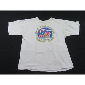 San Francisco Beach Club T-shirt White Blue Sz L Cropped? 1990s